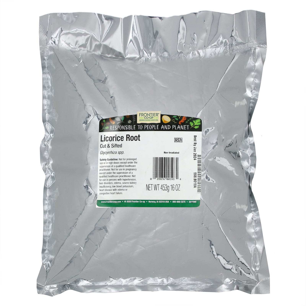 Frontier Co-op, Нарезанный и просеянный корень солодки, 453 г (16 унций)