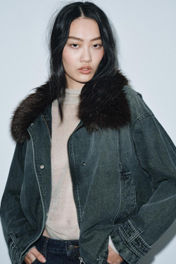 ZARA ДЖИНСОВАЯ КУРТКА-БОМБЕР — ZW COLLECTION, СИНИЙ