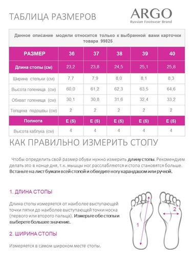 99825001153, Ботфорты женские, ARGO (42 Размер)