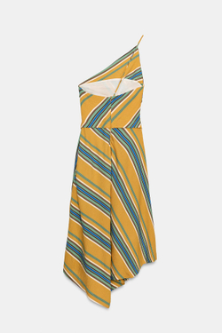 ZARA АСИММЕТРИЧНОЕ ПЛАТЬЕ МИДИ В ПОЛОСКУ, РАЗНОЦВЕТНЫЙ