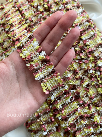Тесьма твидовая с золотым люрексом и разноцветной бахромой (красная, желтая)