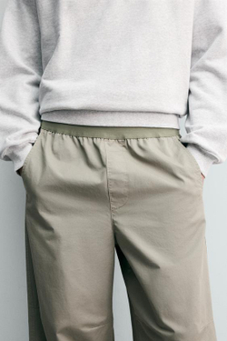 ZARA БРЮКИ-ПАРАШЮТ RELAXED FIT, СВЕТЛЫЙ ХАКИ