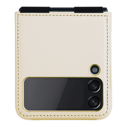 Чехол золотистого цвета (Champagne gold) из искусственной кожи от Nillkin для Samsung Galaxy Z Flip 4 5G, серия Qin Leather