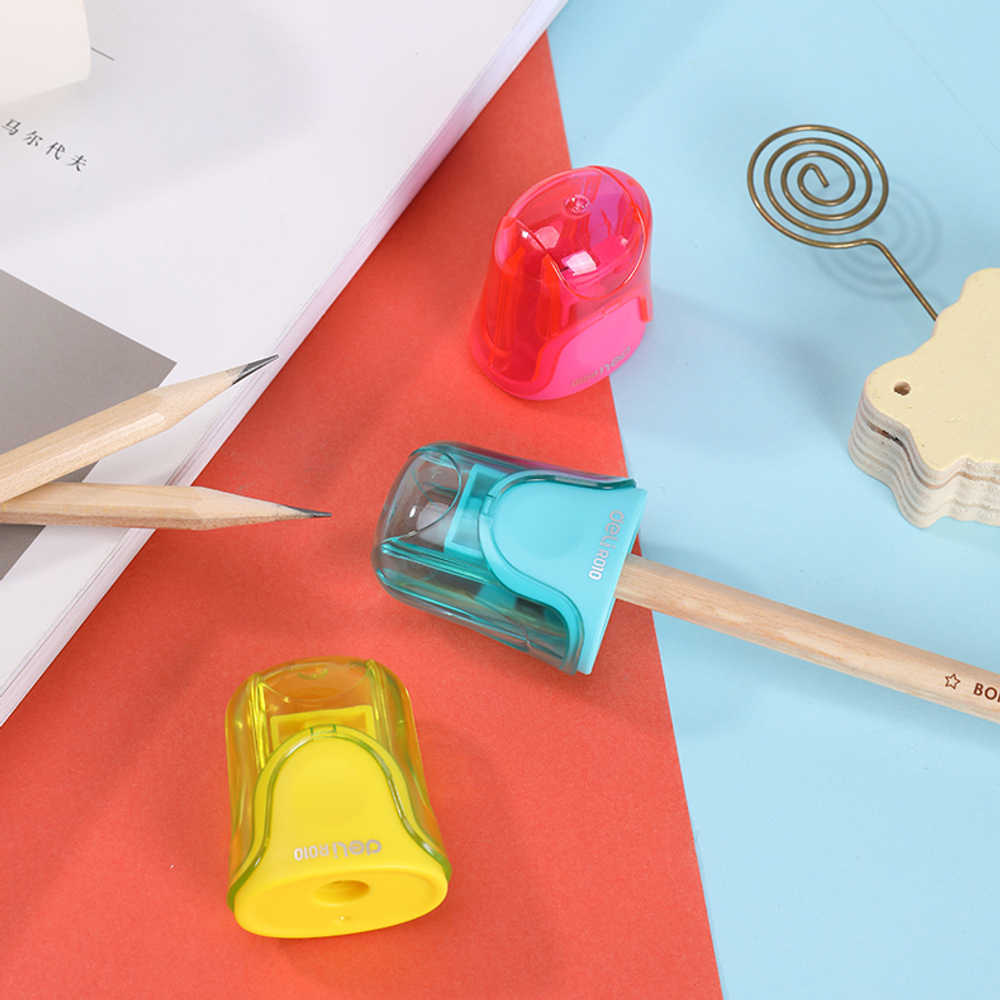 Точилка DELI "U-touch"  пластиковая, 1 отверстие, с контейнером, ассорти