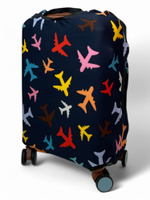 Чехол на чемодан 20", цвет чёрный/разноцветный, Самолетики