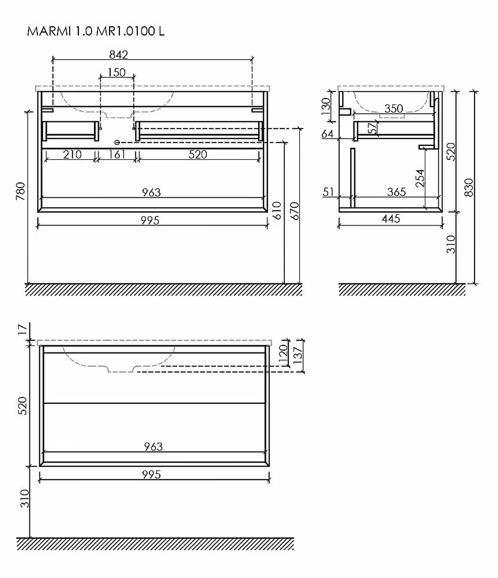 Тумба с раковиной Sancos Marmi 1.0 MR1.0100LECH дуб чарльстон