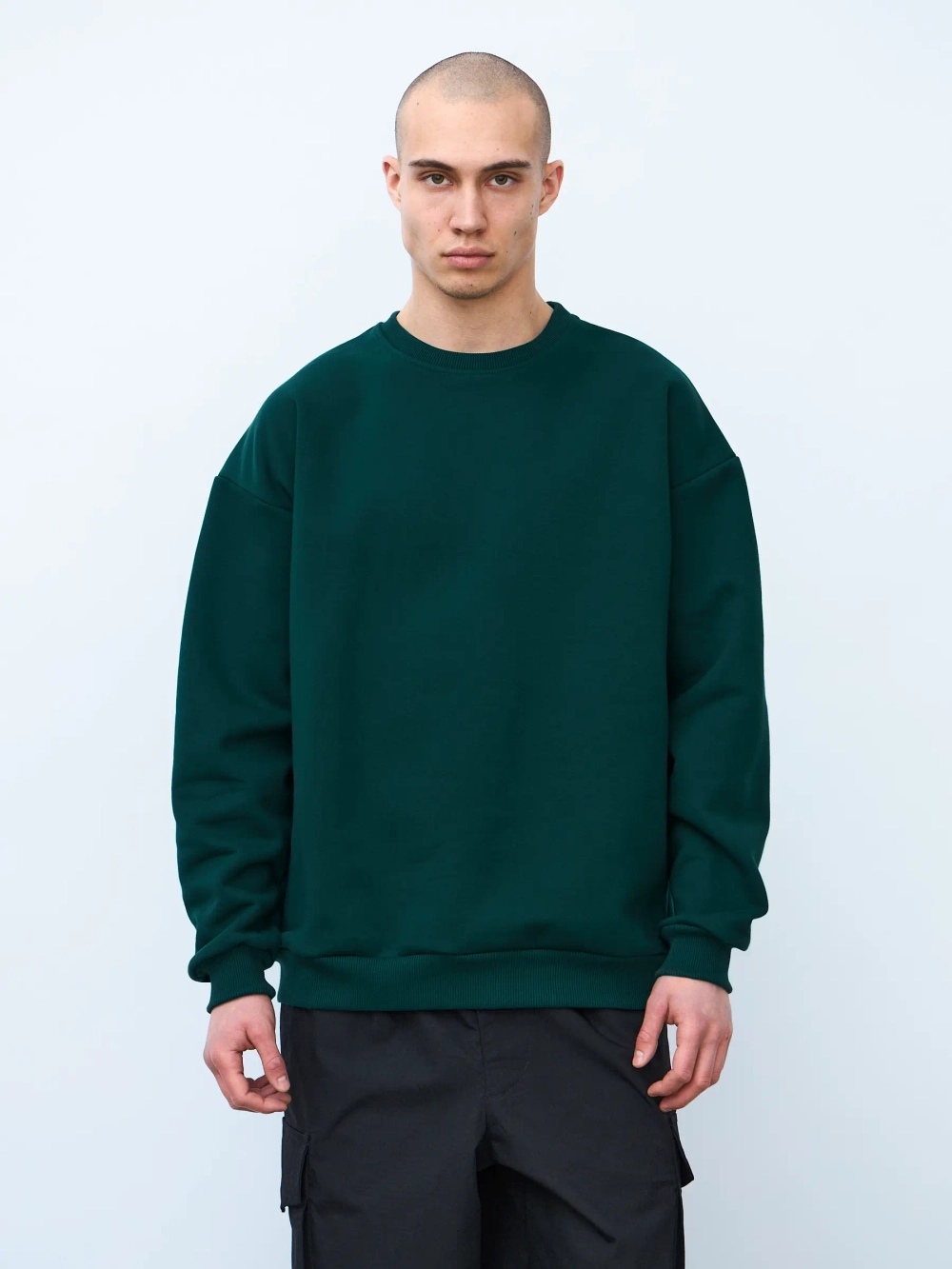 Свитшот оверсайз, с начесом (темно-зеленый)