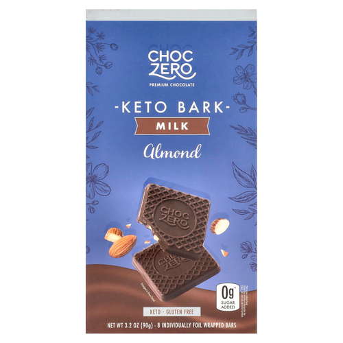 ChocZero, Keto Bark, молочный шоколад, миндаль, 8 батончиков, 90 г (3,2 унции)