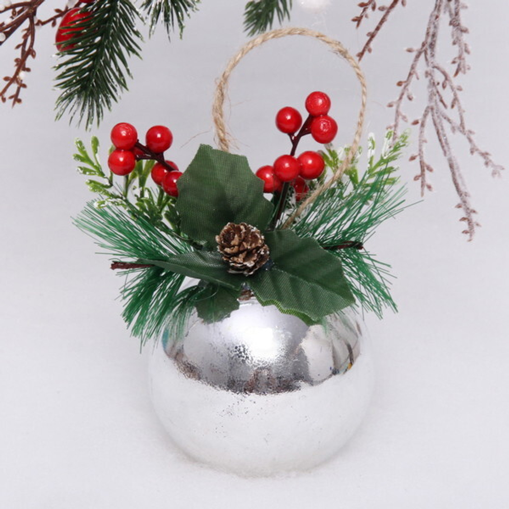 Новогодний шар «Лесное чудо» 8 см, Серебро