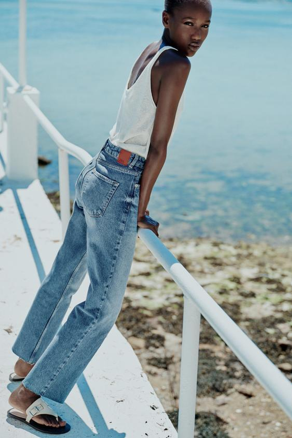 ZARA ДЖИНСЫ Z1975 ПРЯМОГО КРОЯ С ВЫСОКОЙ ПОСАДКОЙ, ВЫЦВЕТШИЙ СИНИЙ