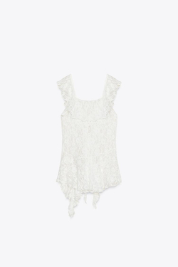 ZARA ТОП С ВОЛАНАМИ И КРУЖЕВОМ, БЕЛЫЙ