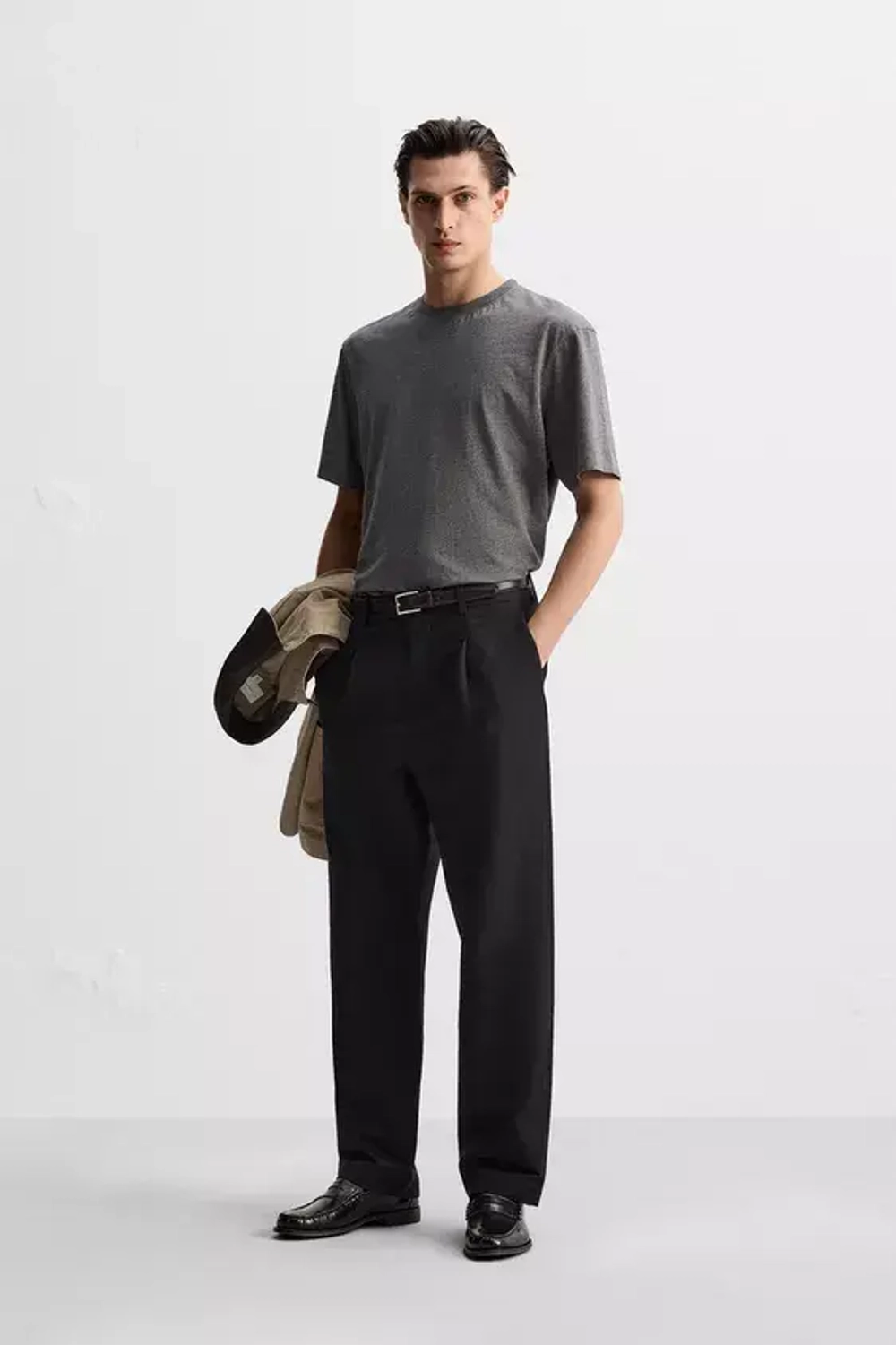 ZARA ФУТБОЛКА MEDIUM WEIGHT, АНТРАЦИТОВО-СЕРЫЙ