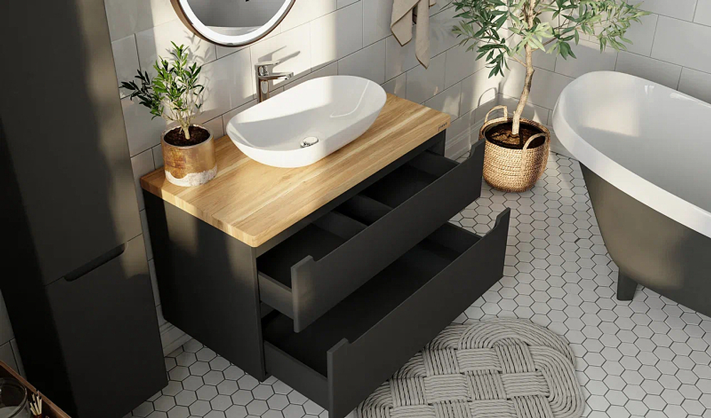 Тумба с раковиной Jorno Wood 80 см wood.01.80/P/GR серая
