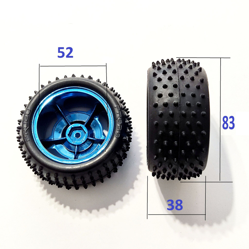 4шт. Колесо для р/у модели и робота 83Х35 мм под HEX 12 mm, протектор шипы, синее
