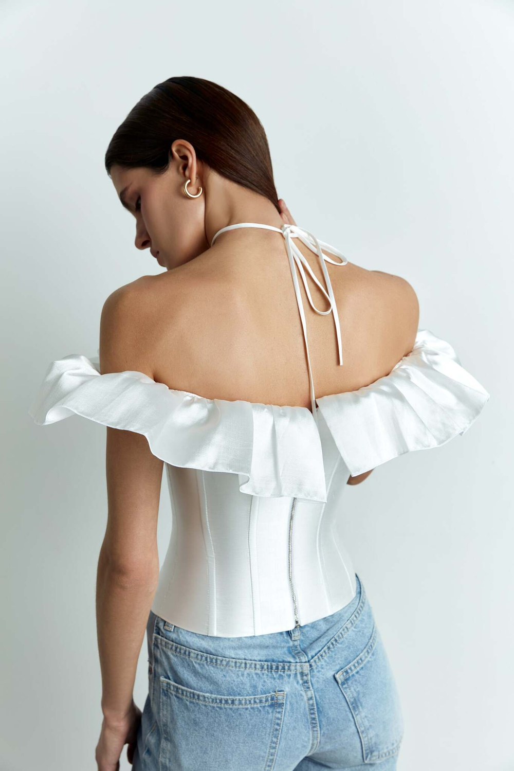 Tоп корсетного типа из тафты со шнуровкой и рюшем