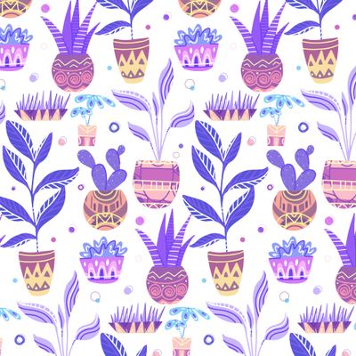 Неоновые домашние цветы в глиняных горшках