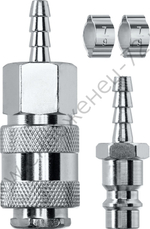 KRAFTOOL (штуцер ″елочка″, 6 мм - рапид муфта) + (рапид штуцер-штуцер ″елочка″, 6 мм) + (обжимные хомуты 2 шт), набор (06599-06-H)