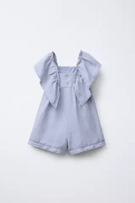 ZARA ЛЬНЯНОЙ КОМБИНЕЗОН, СИНЕВАТЫЙ