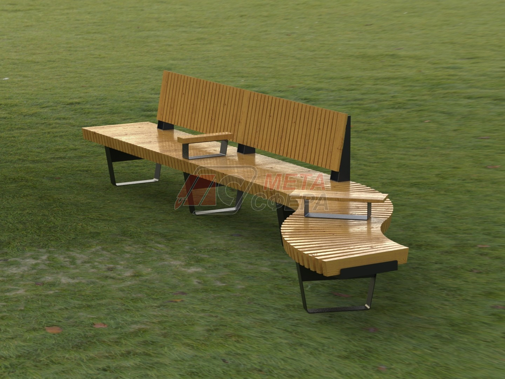 Скамейка Rail Road 02 двойная с подлокотниками и поворотом