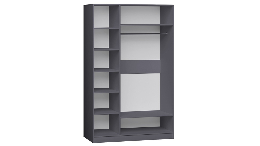 Распашной трехсекционный шкаф Лорена Пакс-3 с антресолью Серый Графит 162 PE 120*40*230 см, Серый   Фиеста