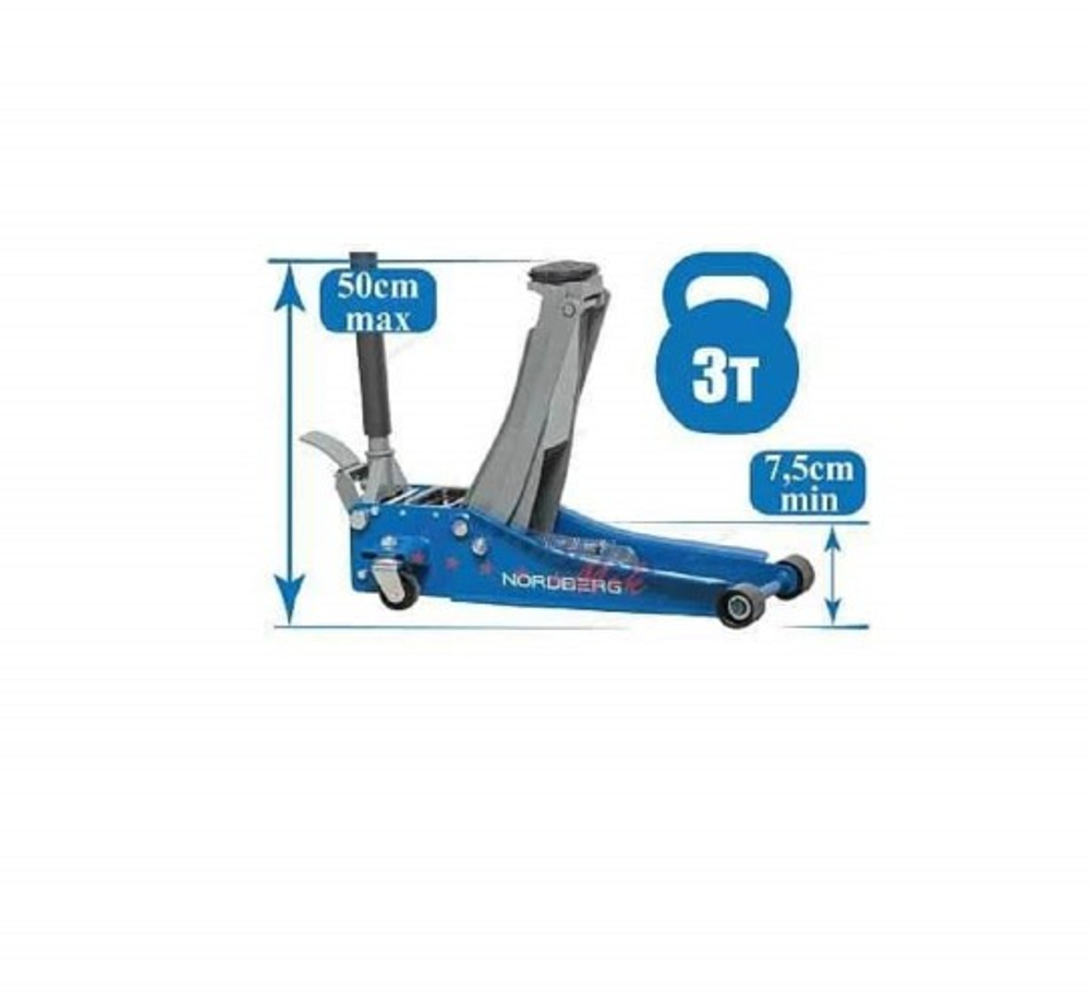 Домкрат подкатной NORDBERG N32032 G супернизкий 3 тонн, h=75-500 мм N32032G