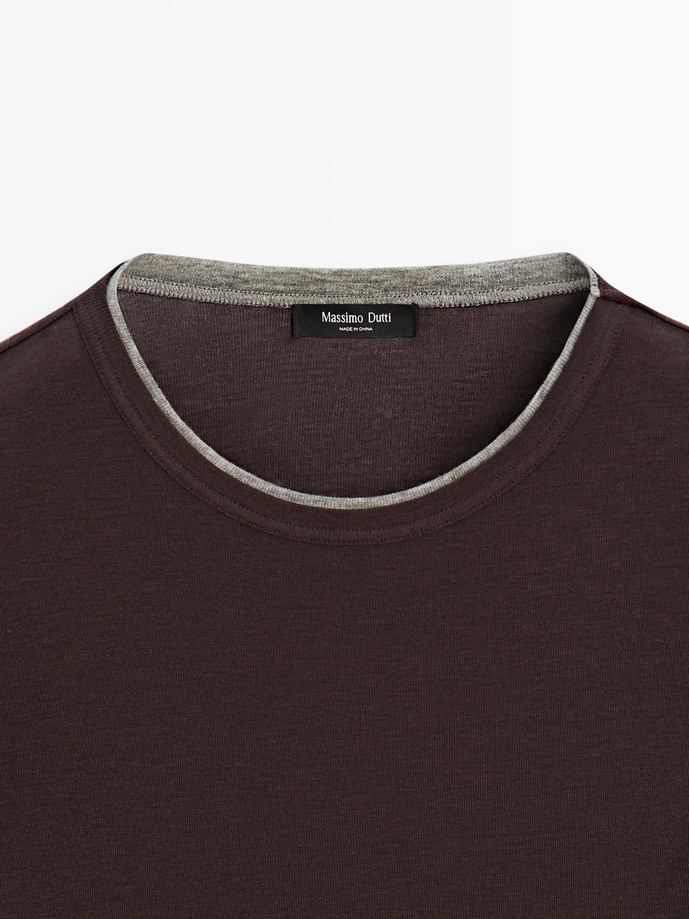 Massimo Dutti Футболка с длинными рукавами и двойной строчкой, коричневый