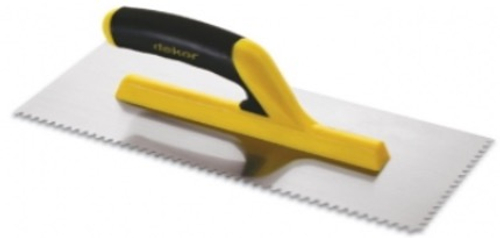 Гладилка зубчатая 2х3,6 300 мм (мелкий зуб) нержавеющей сталь с открытой пластиковой ручкой Dekor 141