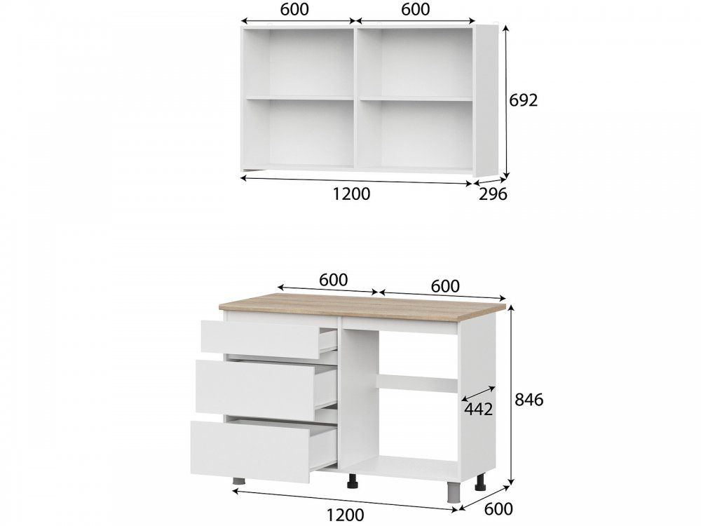 Кухонный гарнитур Den (1,2м) Белый/Дуб Сонома