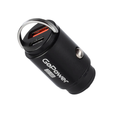 Зарядное устройство автомобильное GoPower GPQC12 1USB+1Type-C 22.5W Mini черный