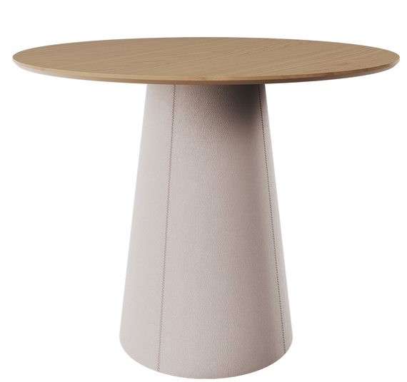 Стол обеденный Lagom D 100 см (натуральный дуб / бежевый, кожа)