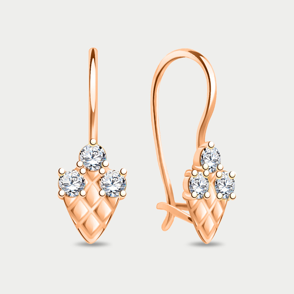 Серьги детские с фианитами из розового золота 585 пробы (арт. 22109)