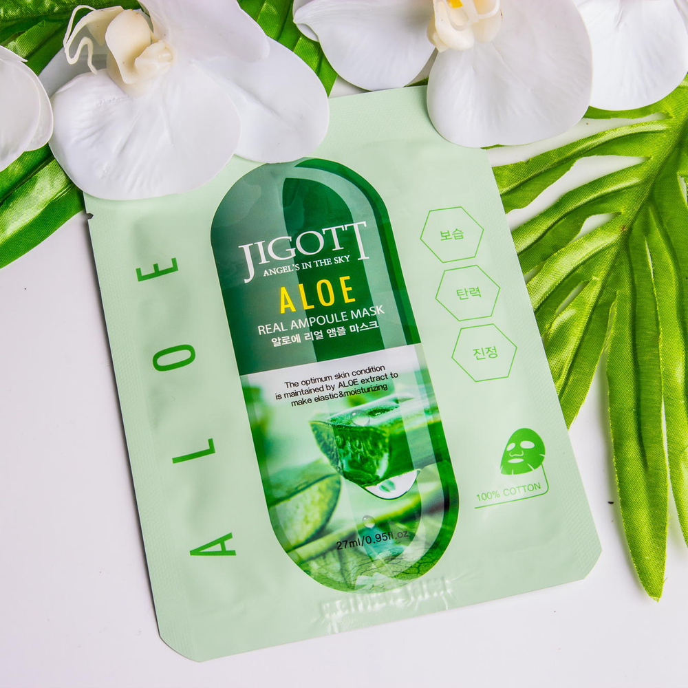 Jigott. Ампульная тканевая маска с экстрактом алоэ Aloe Real Ampoule Mask