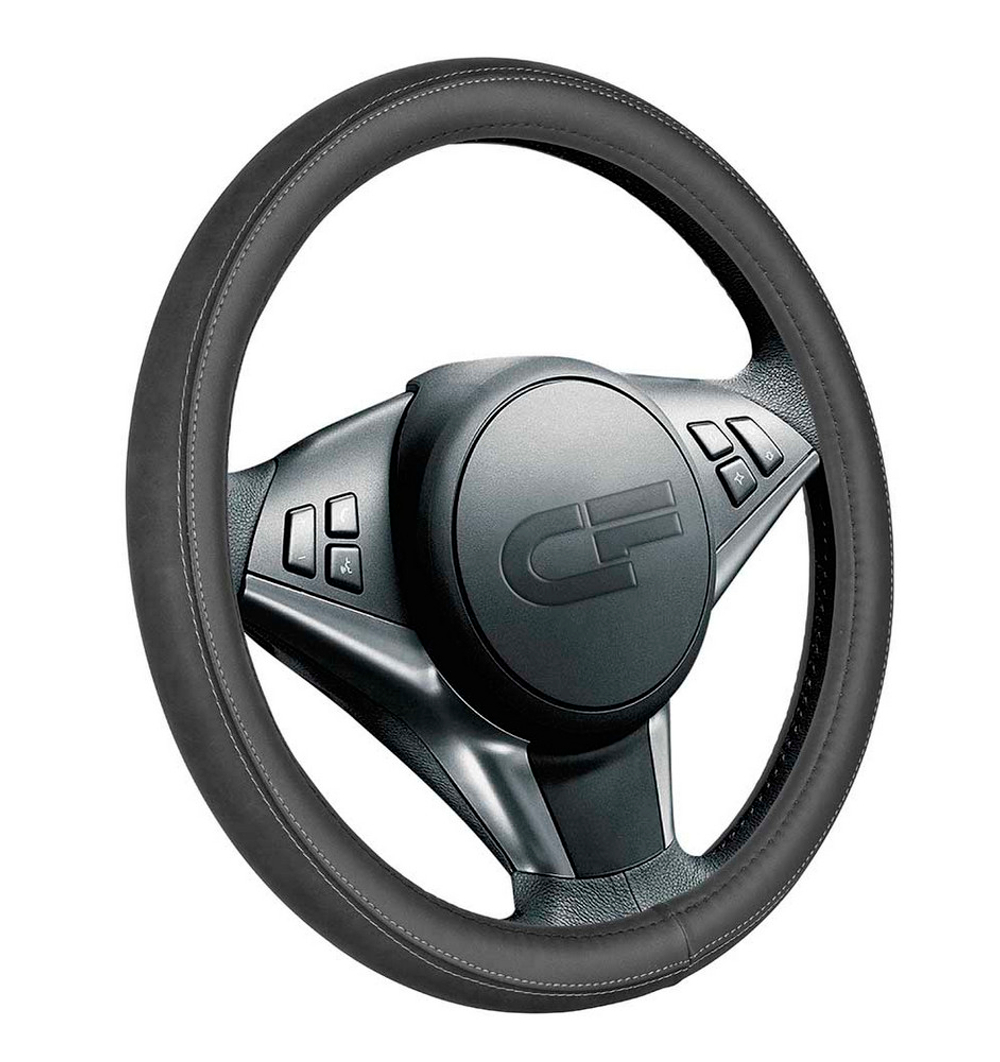 Оплетка на руль круглая CarFashion -М- «FLIP» 31311 - Экокожа - черный/черный/синий