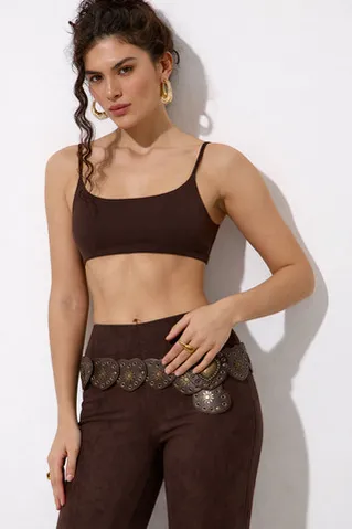 Кроп топ на бретелях из хлопка шоколадного цвета