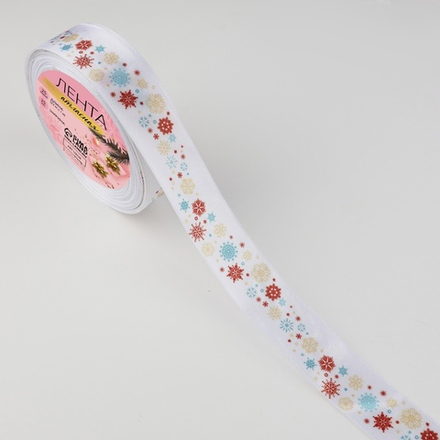 Лента атласная 25мм Снежный карнавал, 10324262