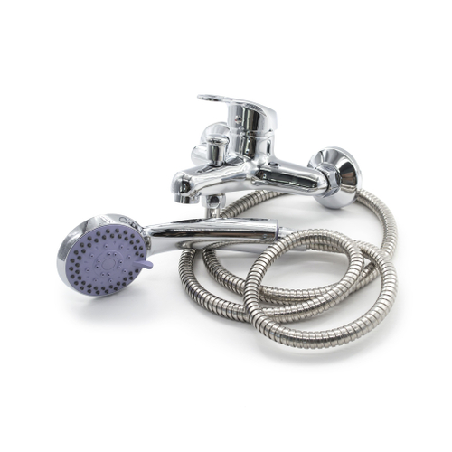 67-0-745 Смеситель латунный однорычажный для ванны, РК, лейка, шланг, настен, коротк.гусак, 40мм