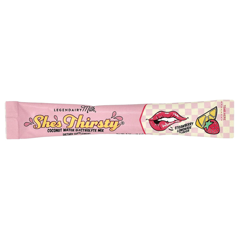 Legendairy Milk, She's Thirsty®, смесь электролитов с кокосовой водой, со вкусом клубничного лимонада, 18 стиков по 8,4 г (0,30 унции)