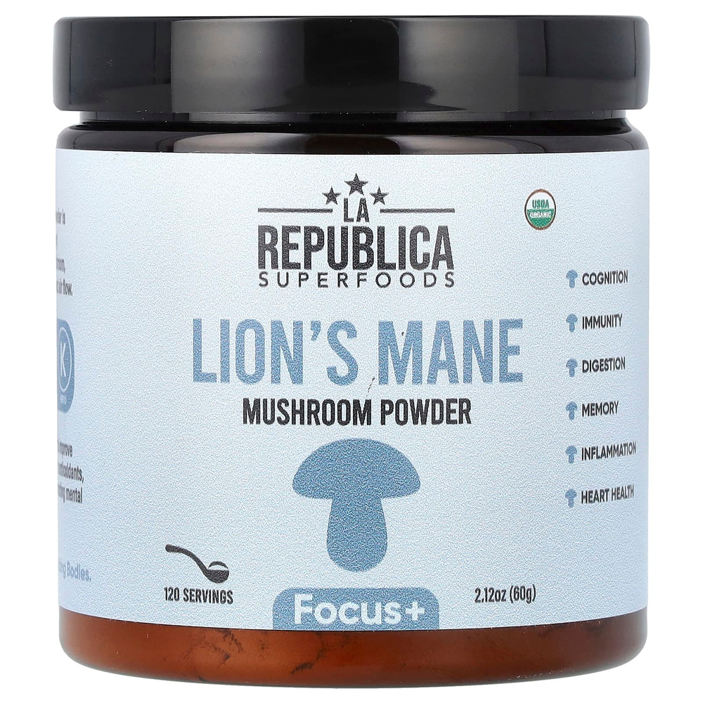 LA Republica, Superfoods, ежовик гребенчатый, грибной порошок, 60 г (2,12 унции)