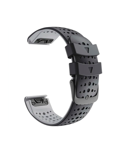 Ремешок дышащий Athlet 22 мм. для Garmin Fenix 7/6/5, EPIX 2, MARQ, Forerunner 935 / 945 / 955 / 965, instinct, instinct 2 силиконовый быстросъемный ( Черный / Серый )