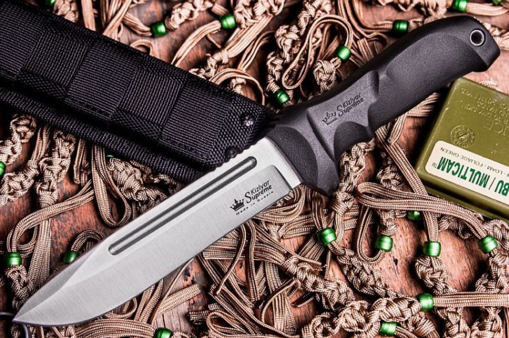 Нож Kizlyar Supreme DOMINUS AUS-8 SW BKH Camo (StoneWash, Black Kraton Handle, Camo MOLLE Sheath)