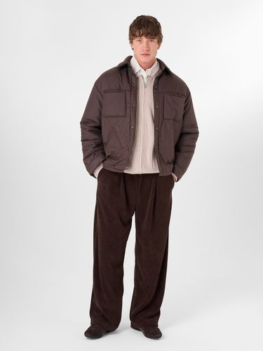 Шоколадный пуховик-рубашка на кнопках