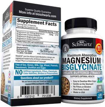 Bio Schwartz Magnesium Bisglycinate 400 mg 120 veg caps , Бисглицинат магния