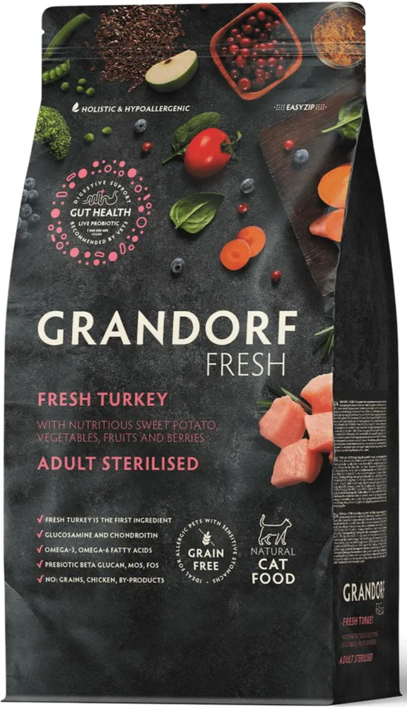 GRANDORF Fresh CAT 2кг. Свежее мясо Индейки с Бататом для Стерилизованных кошек