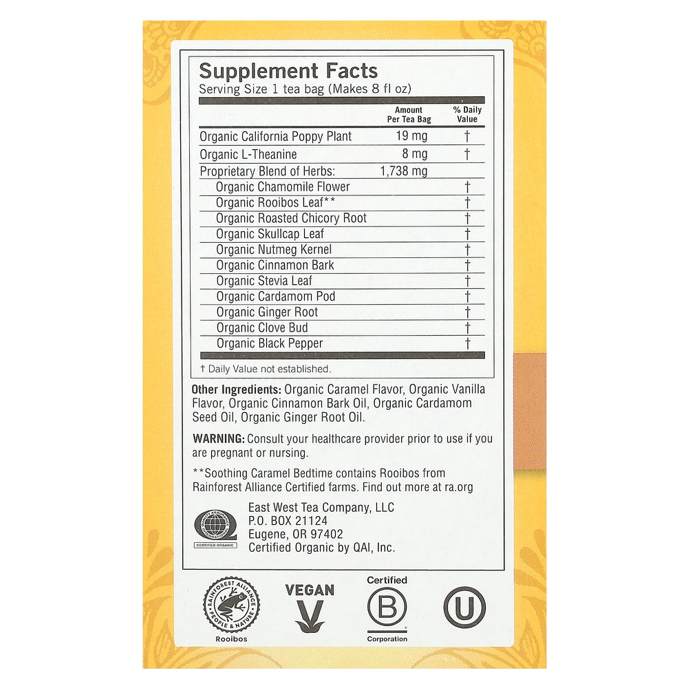 Yogi Tea, Bedtime®, успокаивающая карамель, без кофеина, 16 чайных пакетиков, 30 г (1,07 унций)
