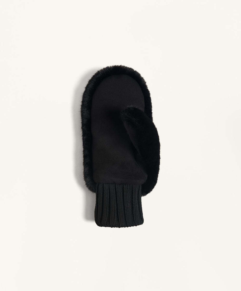 Oysho Варежки из искусственного меха с эластичными манжетами, черный