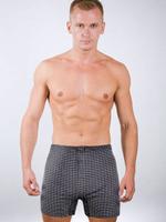 Мужские хлопковые трусы-боксеры в клетку с гульфиком (Размер: L) (Цвет: синий)