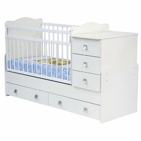 Кроватка детская трансформер Промтекс Колибри 1 (белый) маятник поперечный, ящик, комод