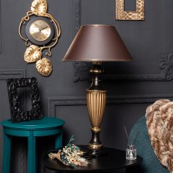 Настольная лампа Ваза Ребристая Бронза с абажуром №38 Мокко