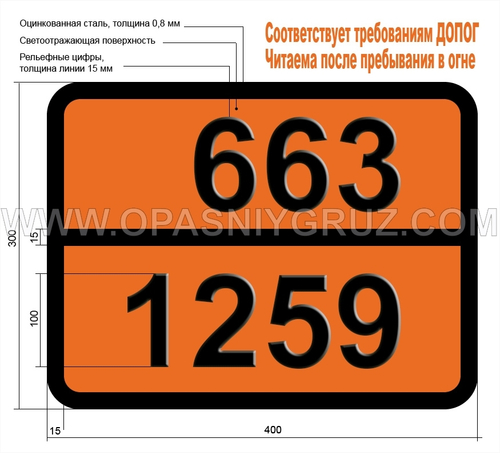Табличка Опасный груз 663-1259 НИКЕЛЯ КАРБОНИЛ