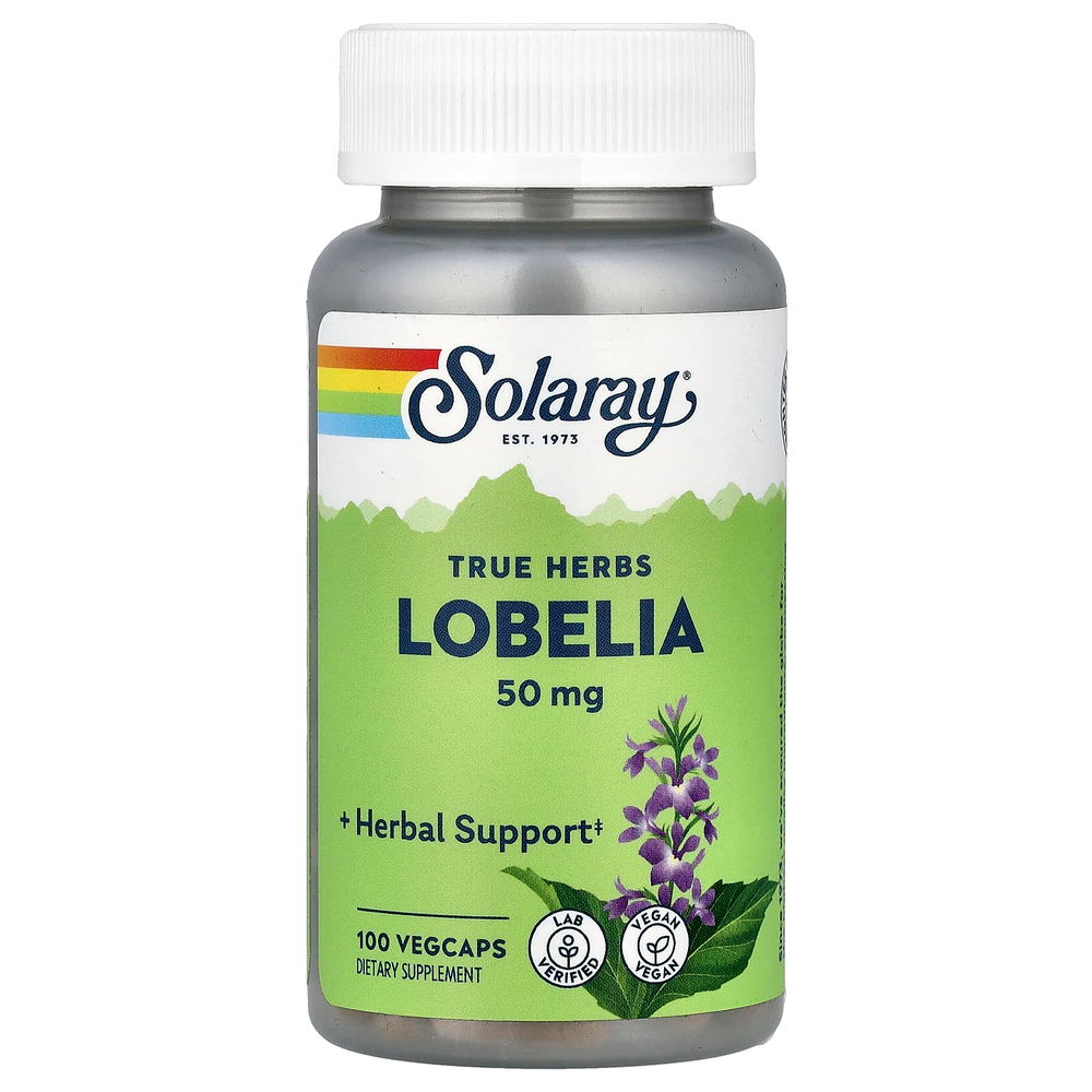 Solaray, True Herbs, лобелия, 100 растительных капсул